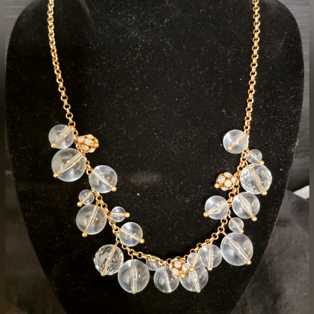 J Crew gold large clear beads bib necklace with sparkle